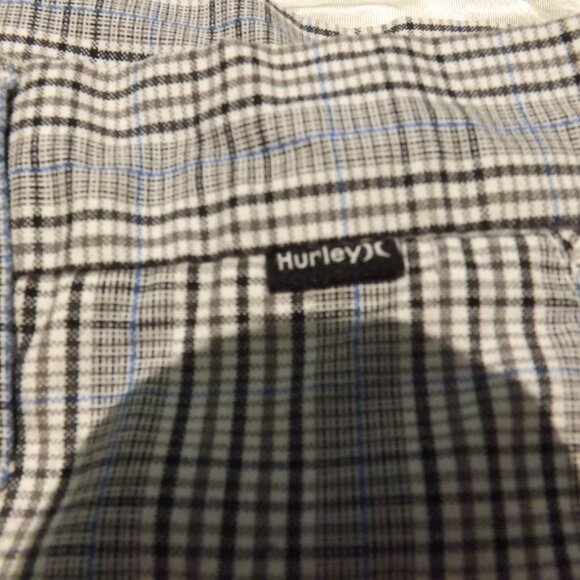 Hurley Shorts Mens 36 Gray/blue Plaid Casual Lightweight Polyester Viscose - Picture 4 of 8